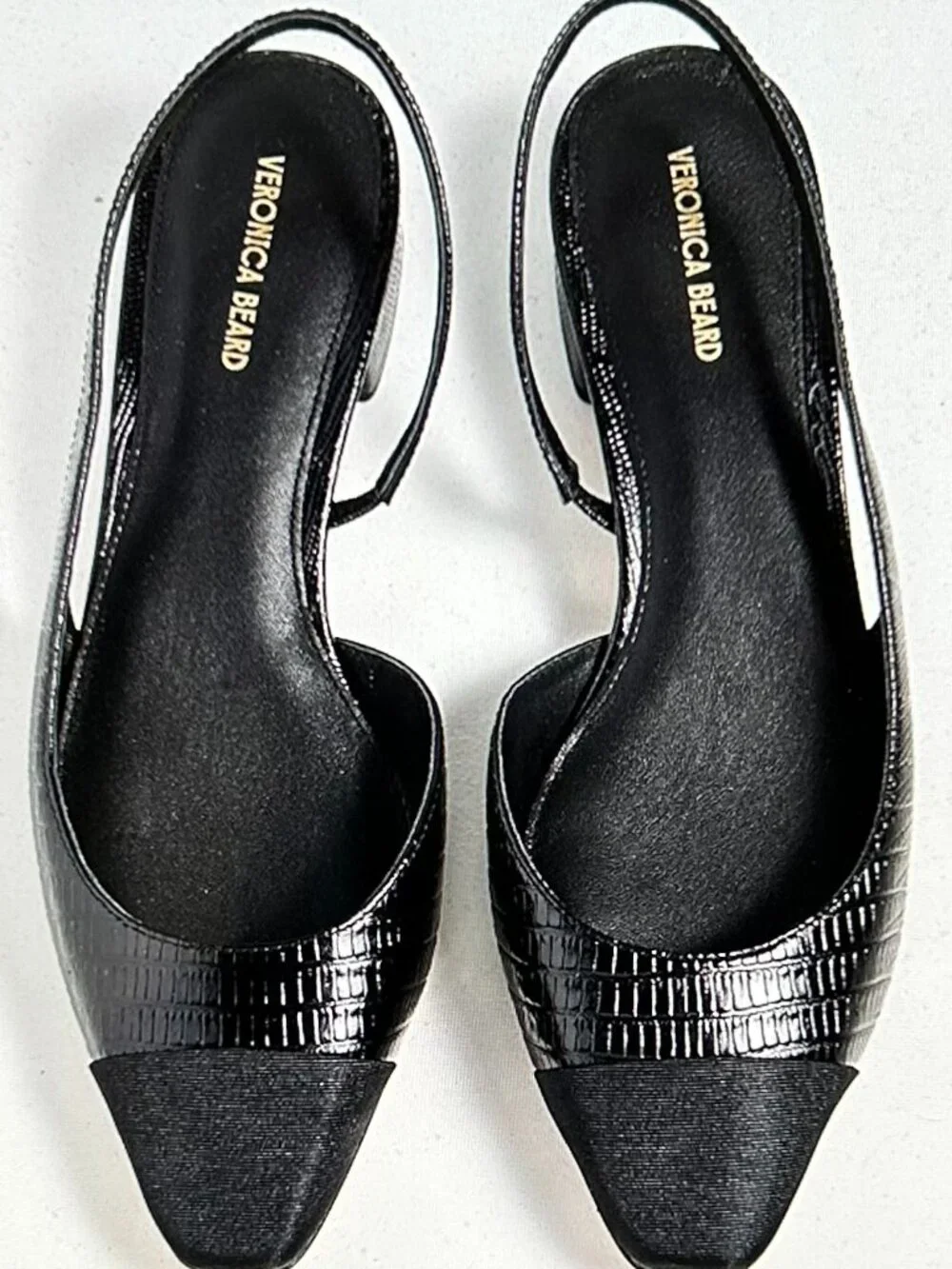 Veronica Beard Women's Cecile Black/Black Croc Embossed Slingback Heels 9.5M - Picture 1 of 8